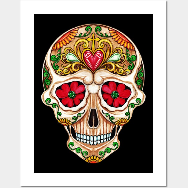 Sugar skull fancy vintage and gems day of the dead. Wall Art by Jiewsurreal